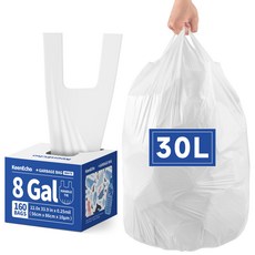 KeenEcho 흰색 미니 손잡이 쓰레기봉투 무향 HDPE 누수방지 찢어짐방지 주방 침실 욕실 화장실 사무실용, 160개, 30L