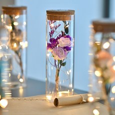 아르띠콜로 행복 LED 유리병 꽃다발 편지지 세트, 퍼플