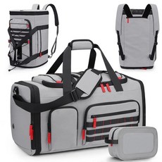 DD DEVILLI 남성용 여성용 체육관 가방 45L 스포츠 여행 더플 백 신발 수납 공간 3 in 1 위크너 오버나이트 백팩 습식 포켓 포함 회색.