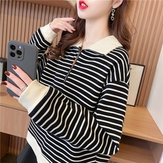 러브베리 카라넥 반집업 스트라이프 루즈핏 티셔츠 JL0223A