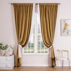 Aljctns 블랙 벨벳 커튼 거실용 로맨틱 레이스 트림 암막 럭셔리 창문 로드 포켓 및 뒷면 탭 너비 132.1 x 길이 274.3cm(52 108인치) 패널 2개 세