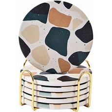 테라조 흡수형 컵받침 홀더 세트 6개 음료용 세라믹 커피 테이블 장식 물 스톤, dnight