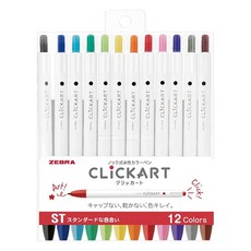 제브라 Pen Clickart 수성 펜 표준 12가지 색상 세트 WYSS22-12CST, 12 Count (Pack of 1), 다양한 색상