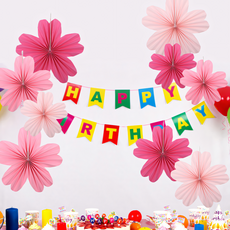 도르 페이퍼팬 플라워 파티팬 데코 9종 장식 세트, 플라워 핑크레드