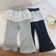 여누키즈 여아용 레이스 면 나팔바지 100~140 봄 가을 키즈 주니어 면팬츠