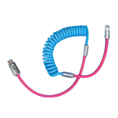 깔끔한 선정리 비비드 컬러 코일 스프링 120W 고속 충전 C타입 케이블, 1개, 블루 핑크, 65cm
