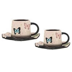 Sybil 버터플라이 찻잔 2개 + 받침 2개 세트, 옐로+블랙, 찻잔+받침, 1세트