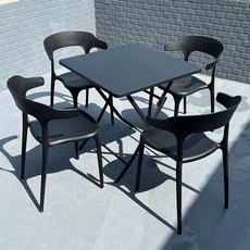 포리움 야장테이블 야외가구 야장테이블세트 야장, 1개, 블랙 의자 4개 + 70cm 탄소강 접이식 A