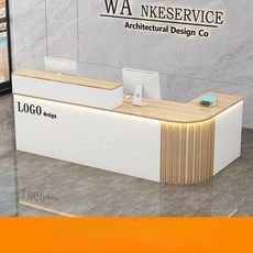 템바보드 테이블 ㄱ자 카운터 안내데스크 우회전 프론트, 화이트+라이트 월넛+무드등+왼쪽 회전