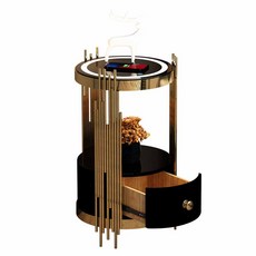 多功能無線充電LED燈床頭櫃，黑色玻璃檯面實木抽屜收納櫃, 黑色極簡床頭櫃, 1個