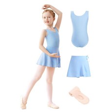 Daydance 안감 스판덱스 여아용 댄스 레오타드 탈착식 발레 스커트 타이츠 3 in 1 세트 화이트 조끼 세트, Blue Vest Lining Set