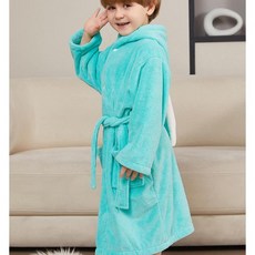 兒童珊瑚絨兔耳朵浴袍居家保暖服, 綠寶石, 1套