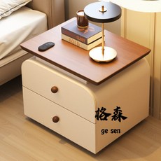 【格森】新款床頭櫃 免安裝中古奶油風 現代高級感收納儲物臥室, 胡桃色+奶白色【全實木】,三抽40*40*58, 1個