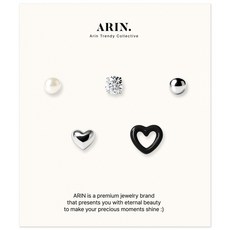 ARIN 실버925 진주 큐빅 볼 하트 블랙 데일리 피어싱세트 (SET 05)