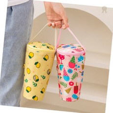 보온보냉 텀블러 파우치 휴대용 컵홀더 과일 패턴 드링크 케리어 가방, 1개, 레몬