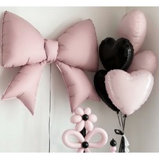 CEUQIESO 블랙 핑크 하트 풍선 + 핑크 리본 풍선 일반 이벤트 생일 파티 결혼식 장식용 총 10개