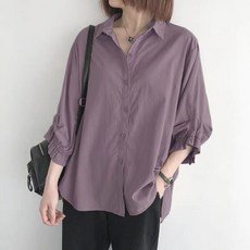 中袖襯衫，寬鬆大碼七分袖上衣