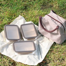 하루네 나눔 직장인 도시락통 세트+젓가락 2단 3단, 브라운 3단, 1세트