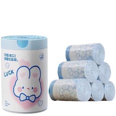 抽繩垃圾袋 手提束口加厚環保垃圾袋：手提式收納塑料清潔袋，自動束口拉繩設計，方便衛生, 1個, 藍心兔,100只/卷