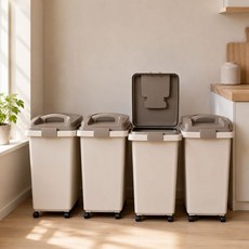 원터치 재활용 분리수거함 50L 4개세트 사무실 쓰레기통, 솔보휴지통50L(브라운4p)