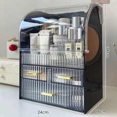 투명 플리츠 아크릴 수납 정리대 보관 트레이 보관함 진열대 화장품 진열장 선반 수납함 화장, M. 블랙 투명 대용량