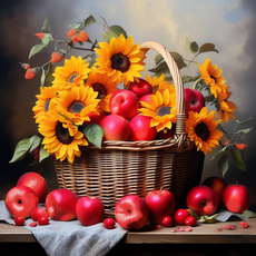 심스타 실십자수 홍사과 해바라기 돈 복 길조 도안 패키지, 3가닥자수 50x50면사, 1개