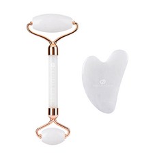 CRYSTAL CLOUD 玉石按摩刮痧板+臉部按摩棒, 白色的