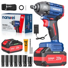 [국내발송] NANWEI 고출력 무선 전동렌치 브러시리스 충전식 임팩드릴 4.0AH배터리2개 공구 세트, 1세트