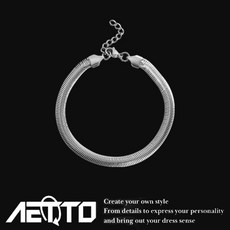AETTO 寬版蛇骨手鍊 新款醫療鋼設計 簡約歐美風格 鈦鋼男女手鍊