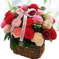 지나로즈 어버이날 스승의날 꽃선물 비누꽃 카네이션 꽃바구니 생일 기념일선물, 레드믹스 플라워, 1개, 레드믹스 비누꽃 카네이션