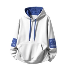 寬鬆連帽長袖上衣 刺繡笑臉貼布設計