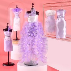 臺灣出貨 爆款手工製作服裝設計diy材料包女孩禮物娃娃衣服製作送生日玩具, 黛露公主禮服【電商五套衣服送1支架】, 1個