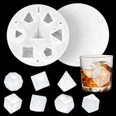 위스키용 7가지 모양의 DND 주사위 얼음 큐브 몰드 표준 입체 캐비티가 있는 3D 실리콘 트레이 액세서리 장식 테이블 보드 게임 애호가 선물