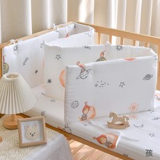 寶寶一片式牀圍新生嬰兒純棉紗布防撞緩衝軟包兒童拼接牀護欄圍擋, 1個, 月亮女孩一片式牀圍-不可拆