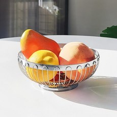 스텐 와이어 과일 빵 계란 소품 바스켓, 실버, 1개