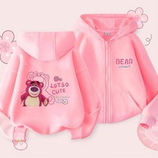 兒童外套 秋冬上新2024草莓熊女童冬季開衫連帽印花新款個性可愛薄款兒童拉鏈外套