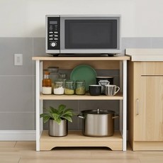 라온프리 튼튼한 밥솥 전자레인지 선반, 3단, 우드