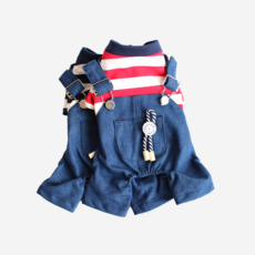 캐주얼 데님멜빵 애견의류 강아지옷, 1개, 레드