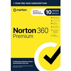 자동 갱신 기능이 있는 10개 디바이스용 안티바이러스 소프트웨어인 Norton 360 Premium - 고급 AI 사기 방지 VPN 다크 웹 모니터링 및 PC 클라우드 백업 키, 1_Norton 360 Premium