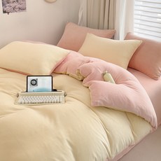 新款牛奶絨四件套冬季牀單被套兒童三件套珊瑚絨法蘭絨牀笠款, 1個, 奶昔+淺粉【親膚保暖】:1.2m牀可用【牀單三件套】適用被子150*200cm