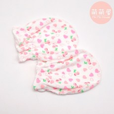 萌萌屋 Mo Mo House 新生兒防抓手套 可愛愛心櫻桃圖案 極細鬆緊帶柔軟舒適