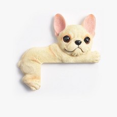 可愛狗法鬥開關裝飾墻貼保護套 現代簡約樹脂動物3D立體插座貼, 奶黃左臥法鬥