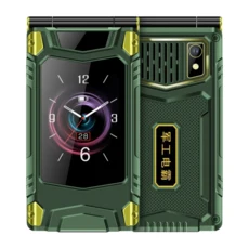 2G 야외용 접이식 시니어폰 강력한 배터리 두 개의 큰 디스플레이 듀얼심 버튼 SOS 속도 소리, 01 Green, 01 Standard