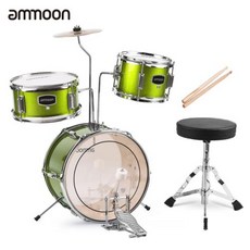 버스킹용드럼 Ammoon 14 인치 3 피스 키즈 드럼 세트 조정 가능한 왕좌 심벌즈 페달 스틱 초보자를위한 악기, 1개