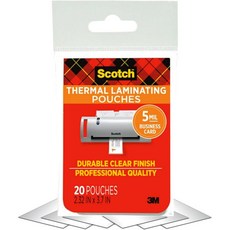 스코치 열접착 래미네이팅 포장지 투명 명함 크기(2.3인치 x 3.7인치)에 맞음 종이용 20개, 스코치 열접착 래미네이팅 포장지, 투명, 명함 크기(2