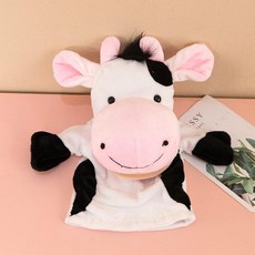 兒童手偶玩具 親子互動毛絨小動物手套 玩偶公仔 安撫布娃娃, 1個, 大斑點奶牛 嘴巴能動