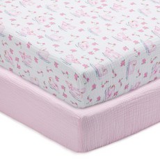 LollyBanks Fitted Crib Sheets 2 Pack Soft and Breathable 100% Cotton Muslin Crib Sheets Neutral, Swan Soirée 2 Pack