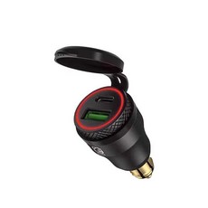 유럽형 시거잭 어댑터 USB-C 차량 충전기 바이크 모터사이클 전원 소켓, QC3.0 C타입 금색/초록