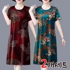 50대 60대 여름 시원한 플라워 원피스 1+1 스판 루즈핏 편안한 홈웨어 라운드 반팔 엄마옷 스커트 빅사이즈