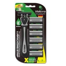XMicro 카트리지면도기 남자면도기 수염면도기 ® 남성용 면도기 1개 칼날 7개에 독일산 스테인리스 스틸 리필 비타민 E로 윤활 부드러운 면도를 위한 알로에 자극으로부터 보, 1, 8